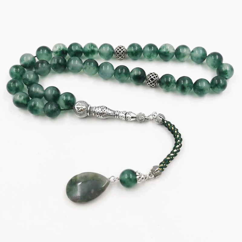 Tasbih Natural jade gemstone green jade Misbaha Muslim Eid gift islamic bracelet rosary beads stone prayer beads accessories on hand