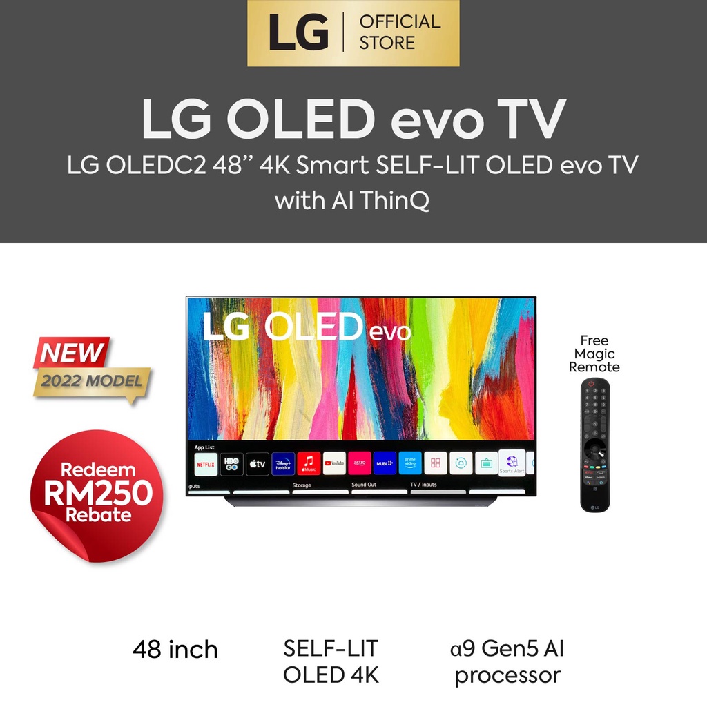 LG 48 Inch C2 OLED48C2 4K Smart Self-Lit OLED Evo TV With AI ThinQ ...