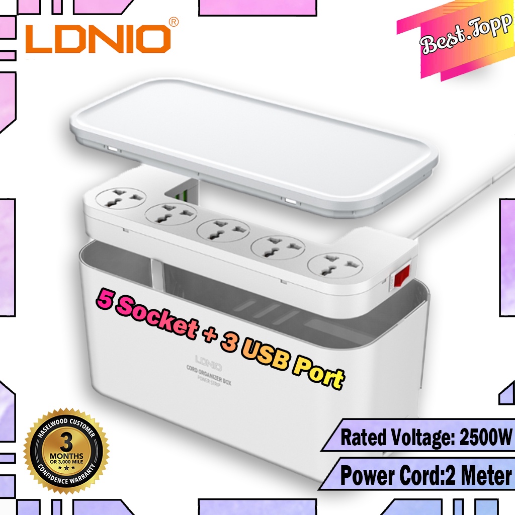 LDNIO SC5309 Extension Cord Organizer Power Strip Box with 5 Socket+3