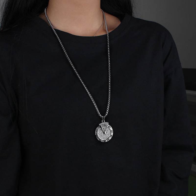 Roman Numerals Rotating Pendant Necklace Titanium Steel Jewellery_voghion.com