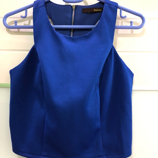 (Preloved) Blue crop top ( sleeveless ) | Shopee Malaysia