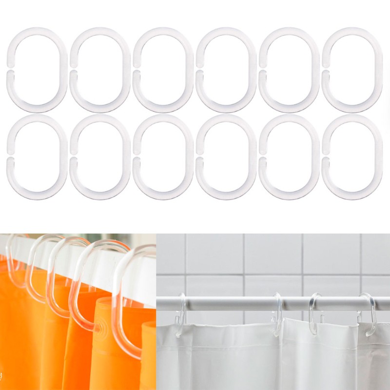 12pcs Bendable Transparent C Shape Hanging Shower Curtain Rod