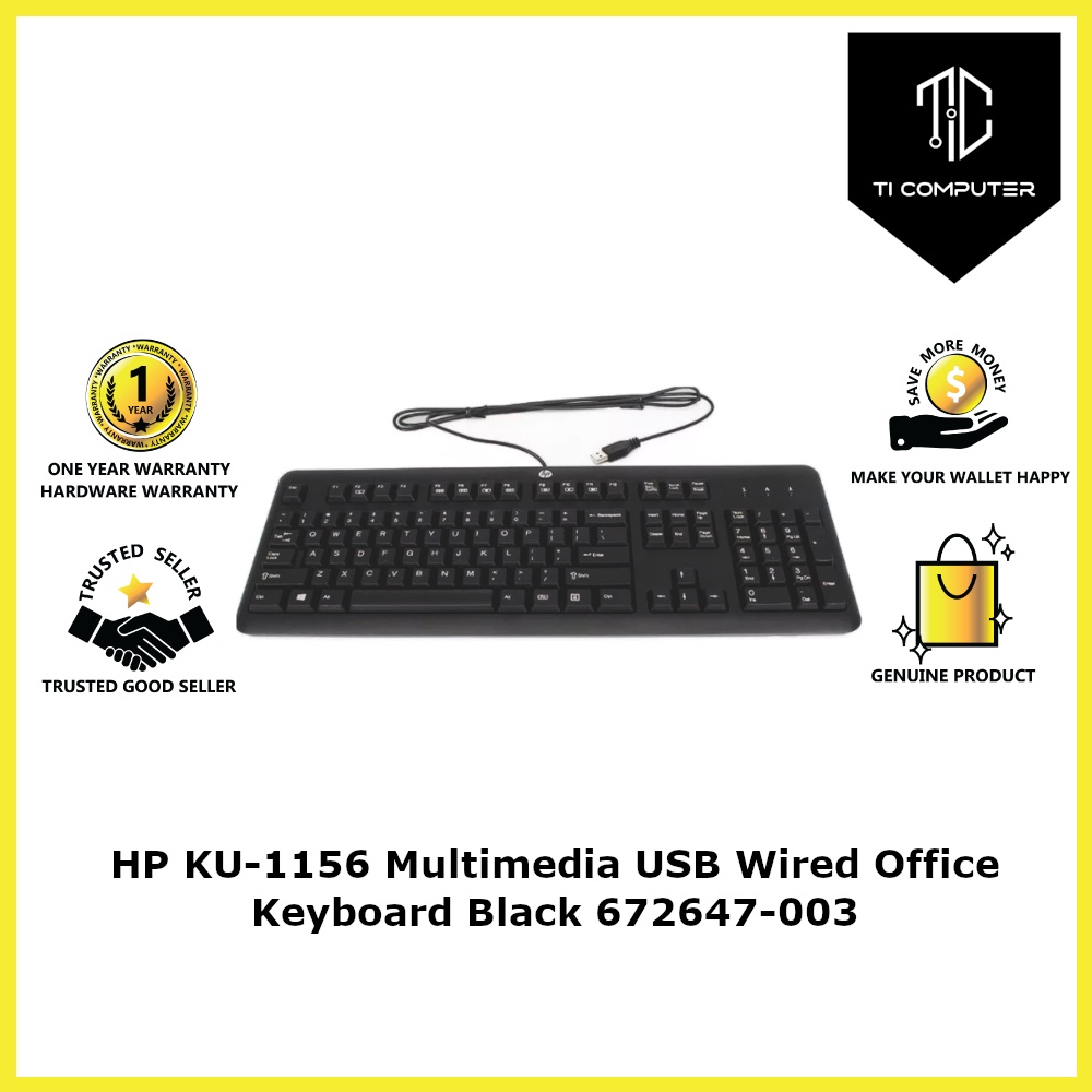 HP KU-1156 Multimedia USB Wired Office Keyboard Black 672647-003 ...