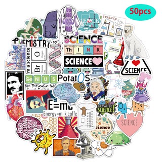 50 PCS Science Chemistry Lab Stickers Blockchain Code Brain Scientists Einstein 