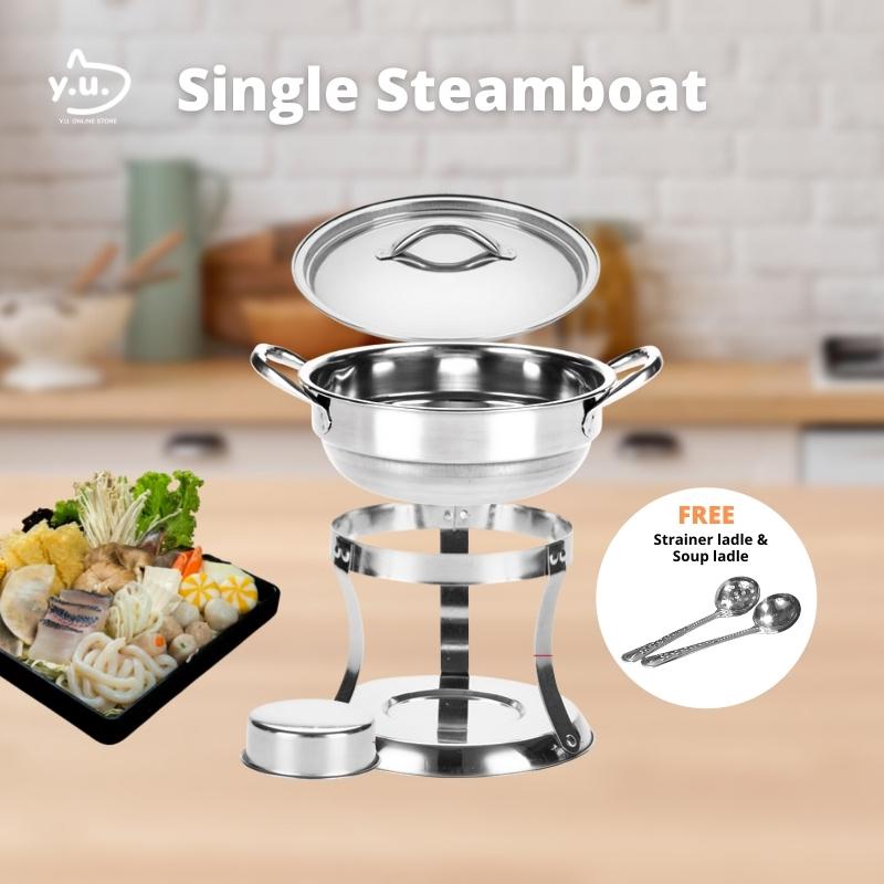 YU Ready Stock Stainless Steel Single Hot Pot Steamboat with AntiScald