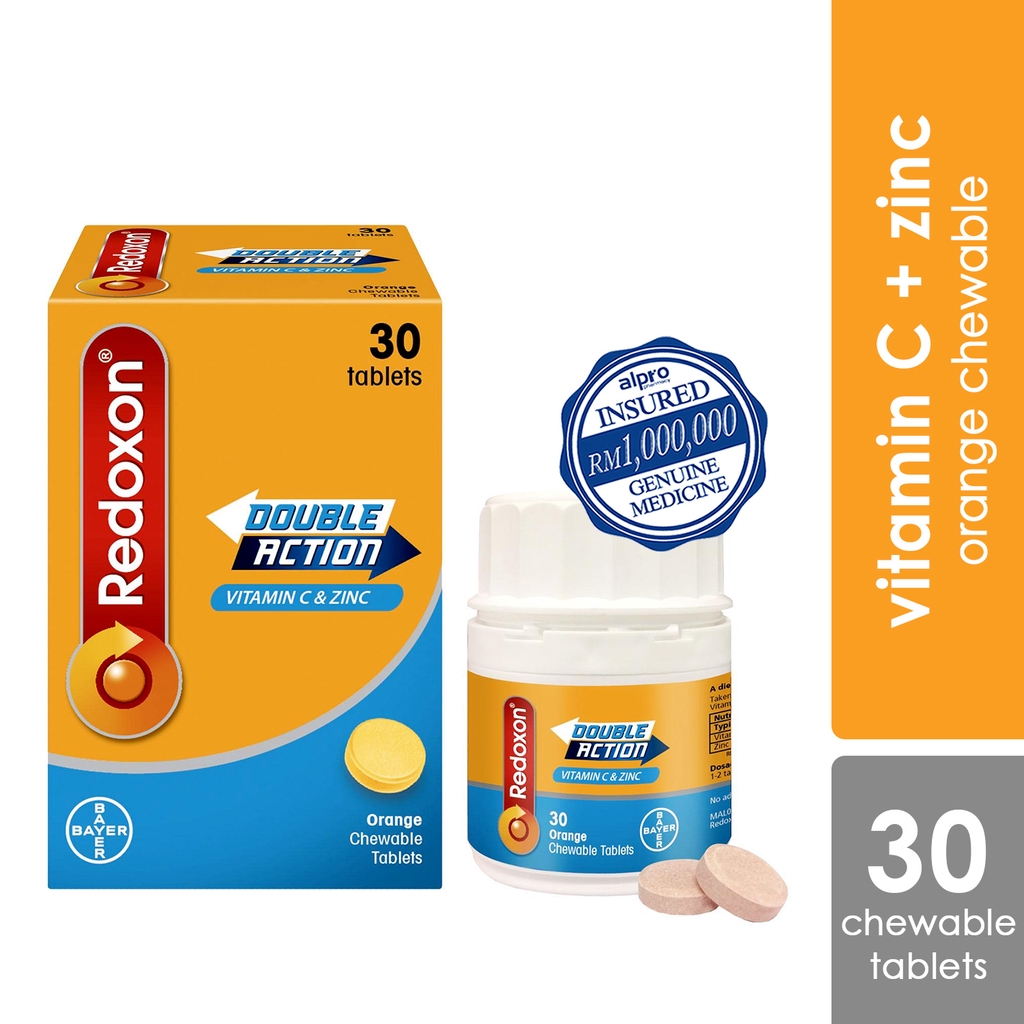 Redoxon Double Action Vitamin C + Zinc Chewable Tablets (Orange) 30s (Exp. Date 02/2023