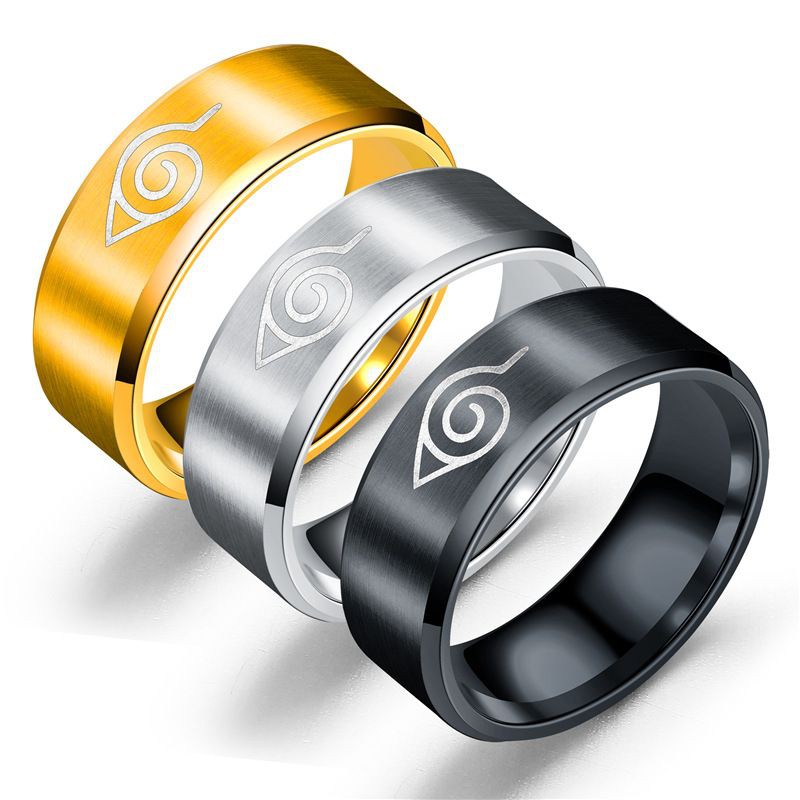 Cincin Naruto Anime Naruto Symbol Ring Stainless Steel Ring Titanium