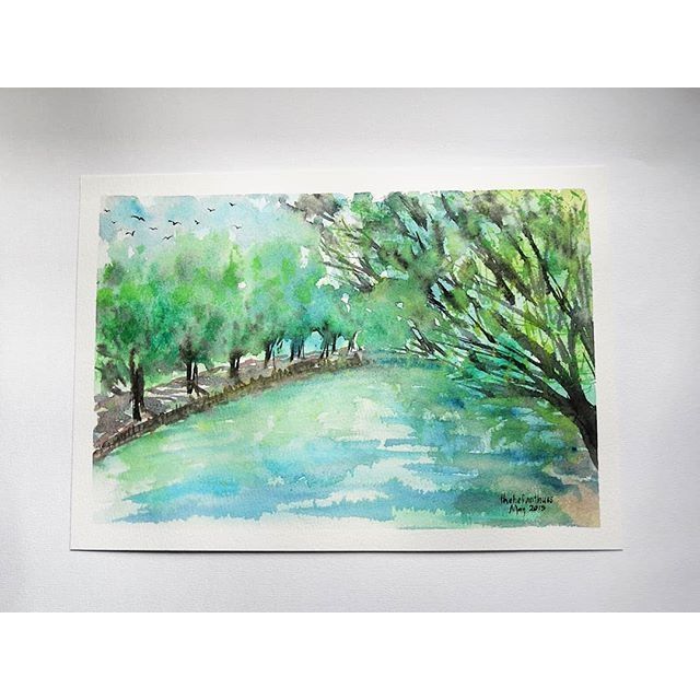 Lukisan pemandangan original, di tepi sungai | Shopee Malaysia