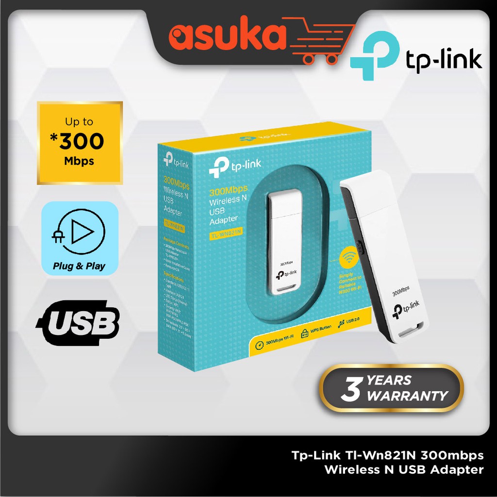 (READY STOCK) Tp-Link Tl-Wn821N 300mbps Wireless N USB Adapter For PC/Laptop