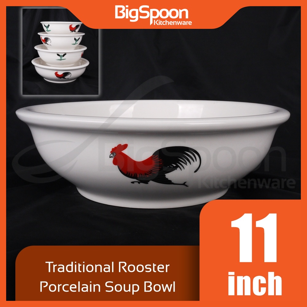 BIGSPOON Ceramic Bowl CNY Soup Noodle Rice Microwave Bowl Mangkuk 陶瓷碗 Chinese New Year 汤碗 Rooster Design 11 inch RS-SB11