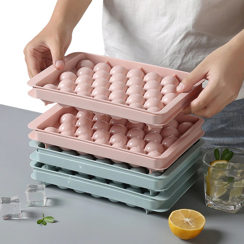 [Johor Seller] Round Sphere Ice Cube Ball Mold Tray Maker with Lid 33 Grids Whiskey Wine Cocktails Beverages Food Grade