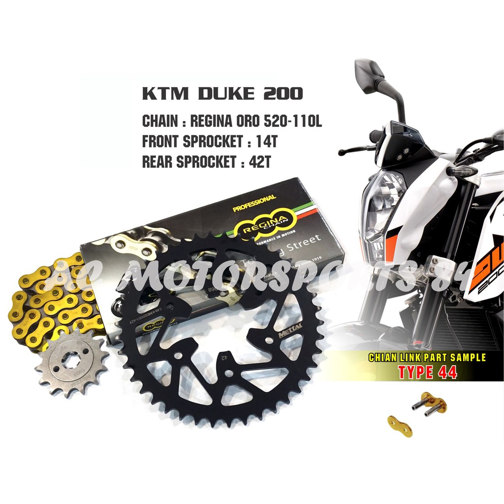 Sprocket Set KTM Duke 200 (Regina Chain100 Made In Italy) Shopee