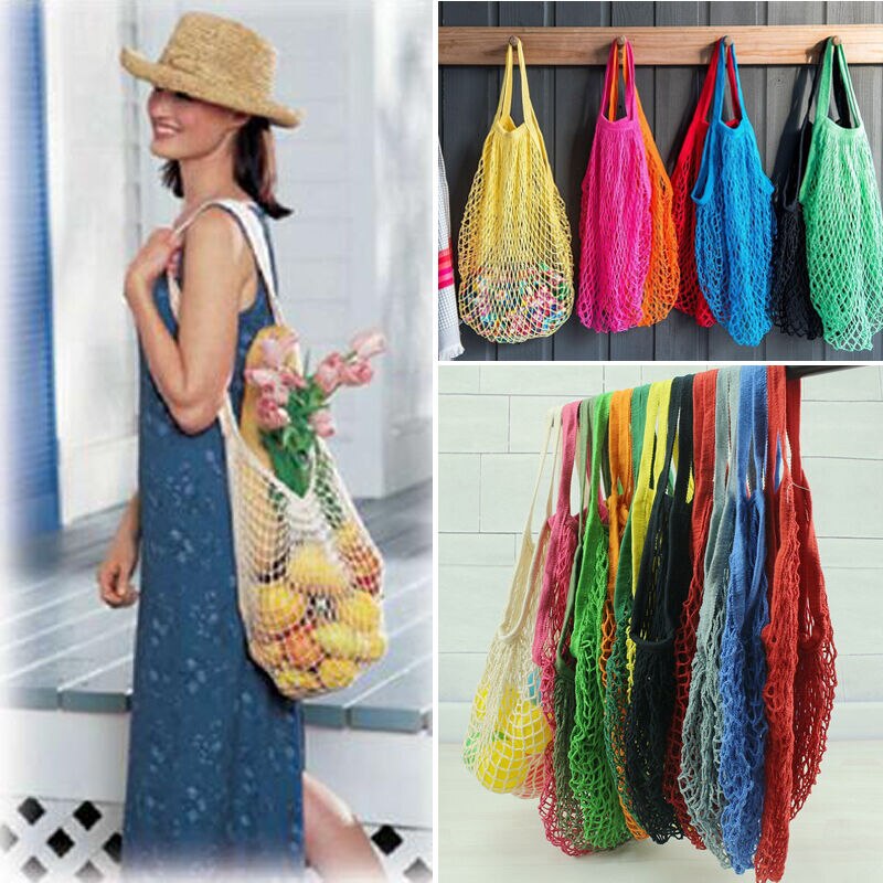 Ecology Reusable Organic Mesh Grocery Shopping Produce Bags Market String Bag Grocery Shopper Cord Mesh Woven Net Tote Bags