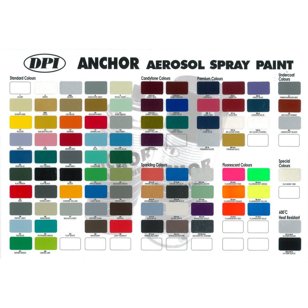 ANCHOR DPI SPRAY PAINT STANDARD COLOUR ( 400ML x 12CANS ) 1 BOX ...