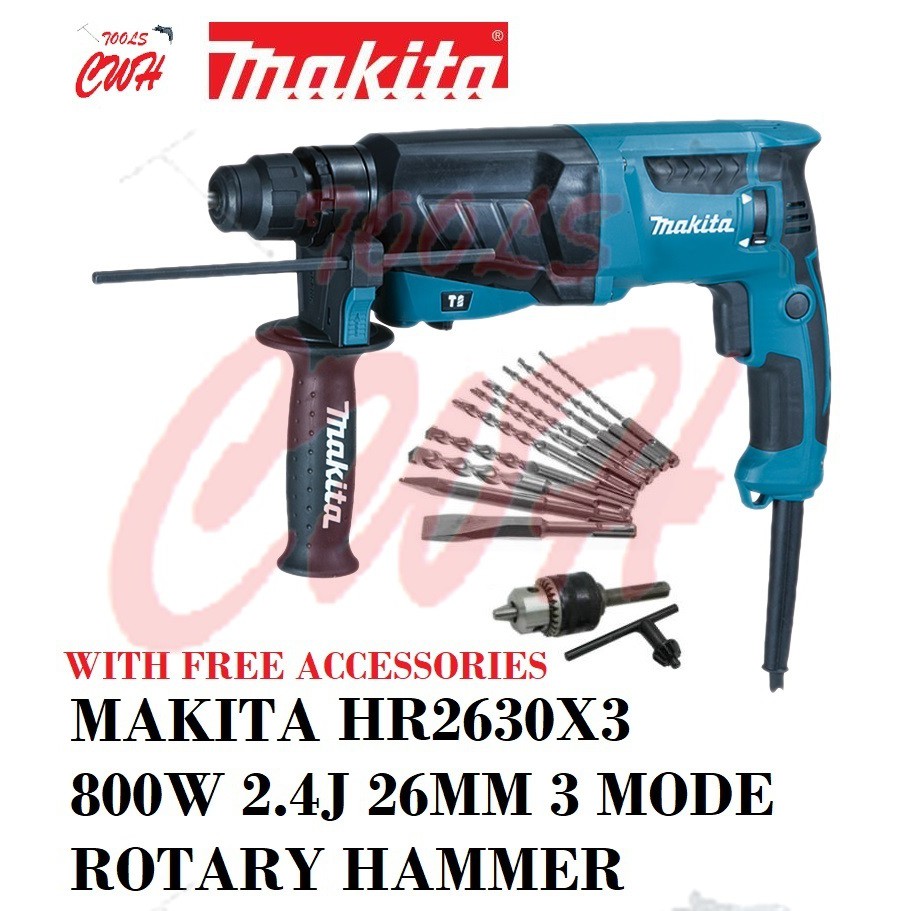 MAKITA HR2630X3 800W 26MM 2.4J 3MODE MAKITA ROTARY HAMMER DRILL SDS PLUS CONCRETE CHISELLING