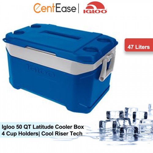 Igloo 50 QT Latitude Cooler Box Blue/Gray 4 Cup Holders Cool Riser Tech Shopee Malaysia