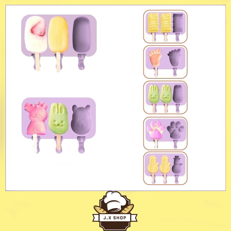 Silicone Ice Cream Mold Reusable Ice Cubes Tray Freeze Popsicle Mold DIY Ice Cream Maker Tool with 50 Wood Stick Kitchen