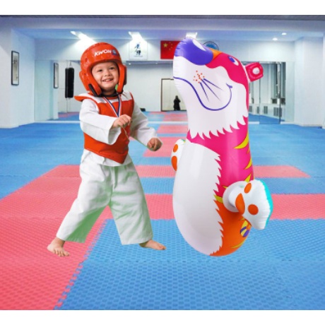 JIUZHOUTONG 45cm Kids Inflatable Boxer 3D Boxing Punch Bop Bag Kids Roly-Poly Toy Yellow Dog 