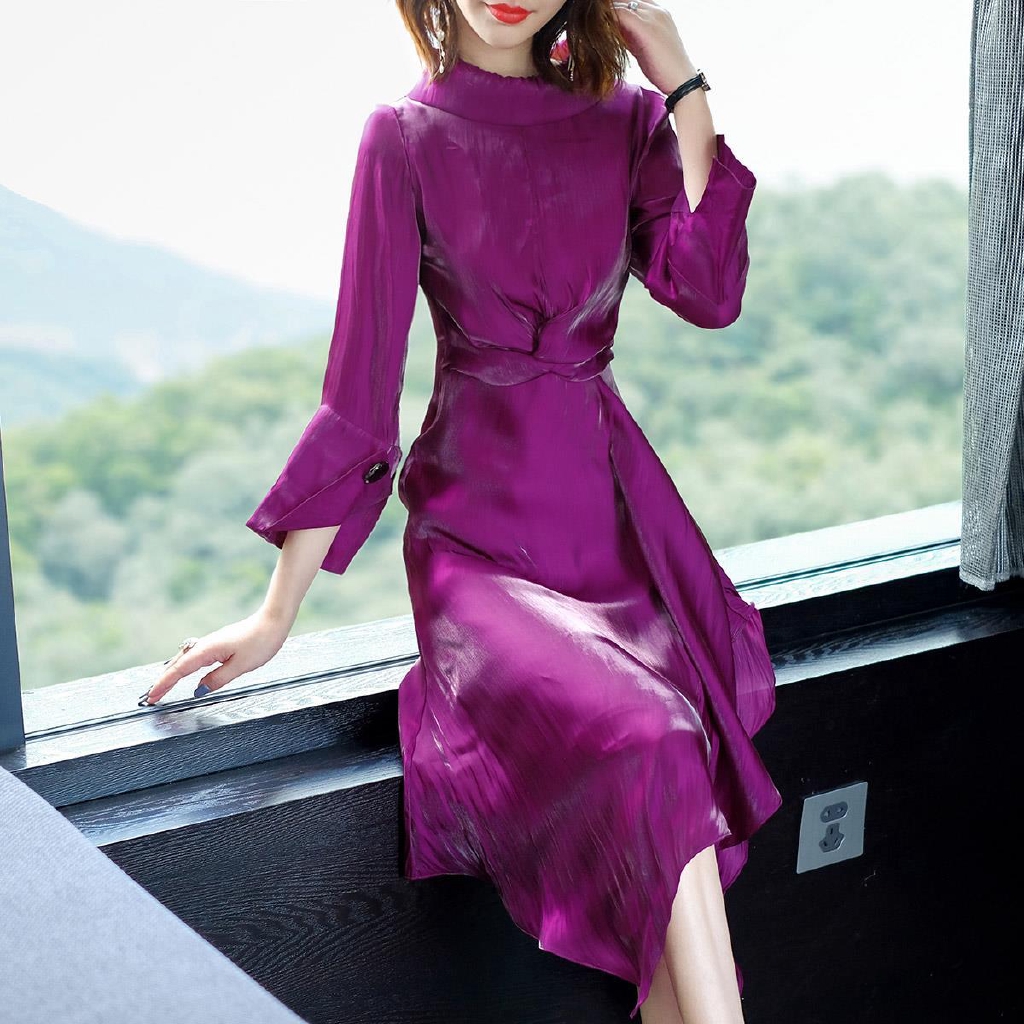 purple mid length dress