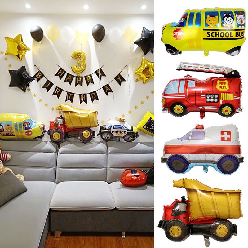Kid Gift Foil Balloon School Cartoon Car Fire Truck Birthday Party Decor Home SL 