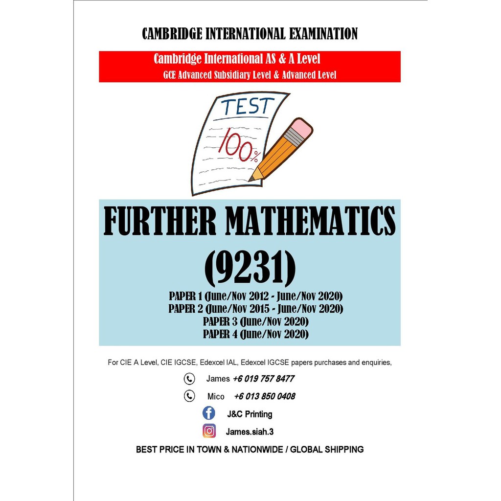 Cambridge A Level Yearly Further Mathematics 9231 Paper 1 2 Past Year Paper 12 15 Shopee Malaysia