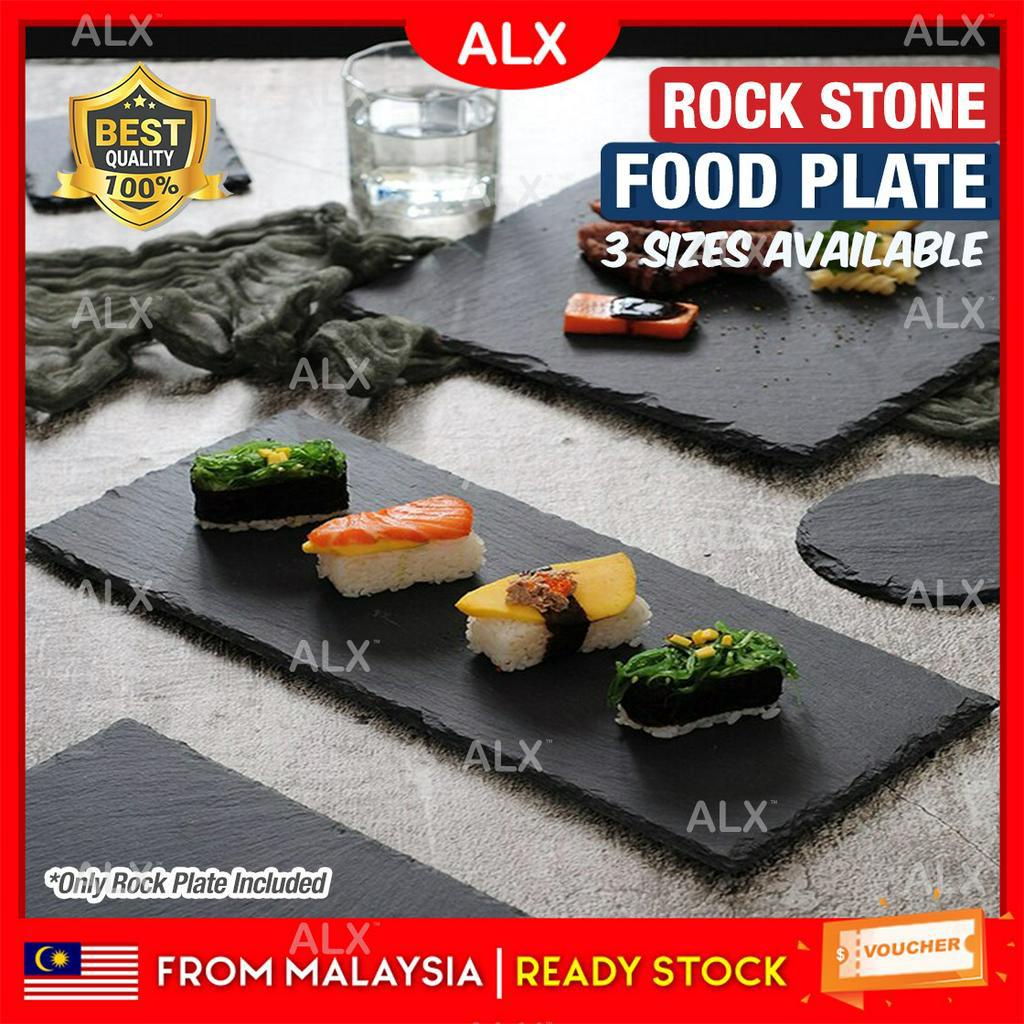 ALX Dessert Natural Black Stone Plates Sushi Food Barbecue Creativity Tableware Flat Beefsteck Lamb Chop Rock Plate