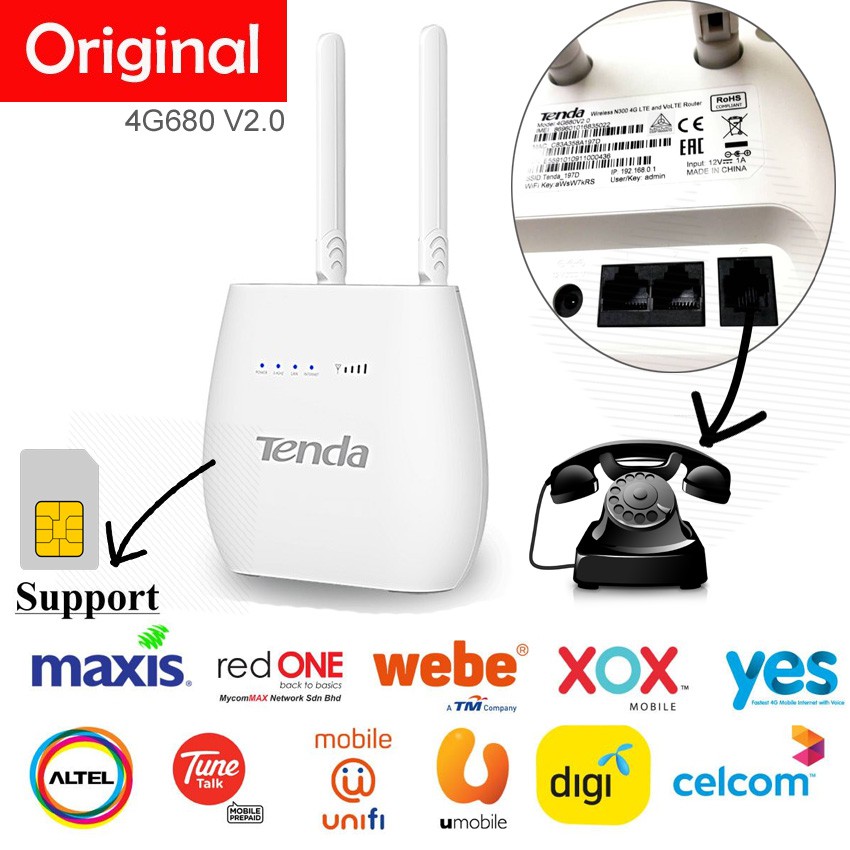 Official Tenda 4g680 V2 0 Support Sim Card 4g Lte Volte Wifi Router Support Voice Call Shopee Malaysia