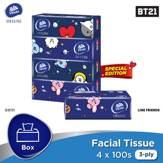Image of Vinda Deluxe Box Pack Facial Tissue Unscented Blue BT21 Edition (100s x 4)