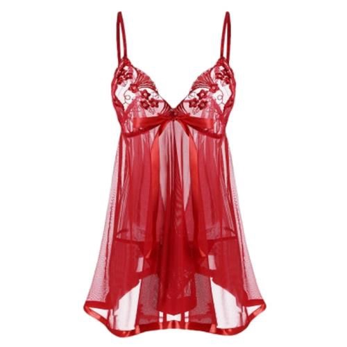 PLUS SIZE CAMI MESH EMBROIDERED LINGERIE DRESS (RED) | Shopee Malaysia