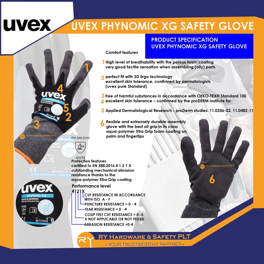 UVEX PHYNOMIC XG SAFETY GLOVE | SARUNG TANGAN KESELAMATAN | PERLINDUNGAN  INDUSTRI MEKANIKAL | Shopee Malaysia