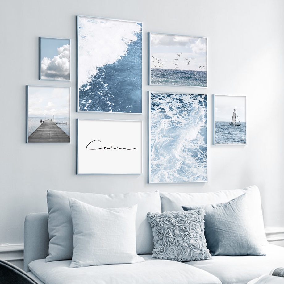 Sea Waves Birds Sailboat Bridge Ocean Sky Wall Art Canvas Painting Nordic And Posters Prints Wall Pictures For Living Room Decor