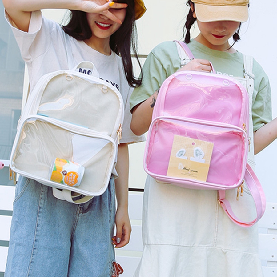 Cute Clear Transparent Women Backpacks PVC Jelly Color Student Schoolbags Fashion Ita Teenage Girls Bags