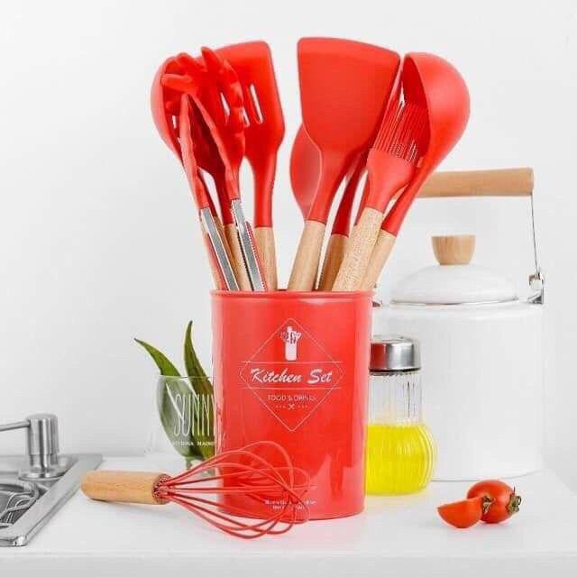 Senduk Silikon MERAH Viral | Set Kitchen Utensils Silicone Colour RED ...