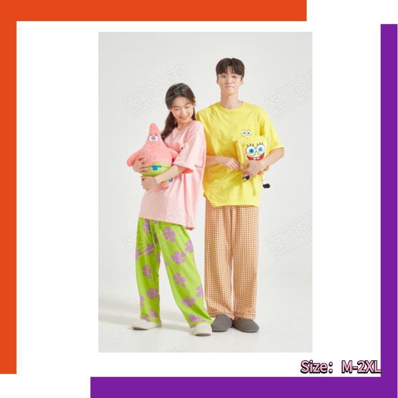 Cotton Patrick Star cartoon couple pajamas women men's summer round neck short-sleeved trousers SpongeBob  home wear