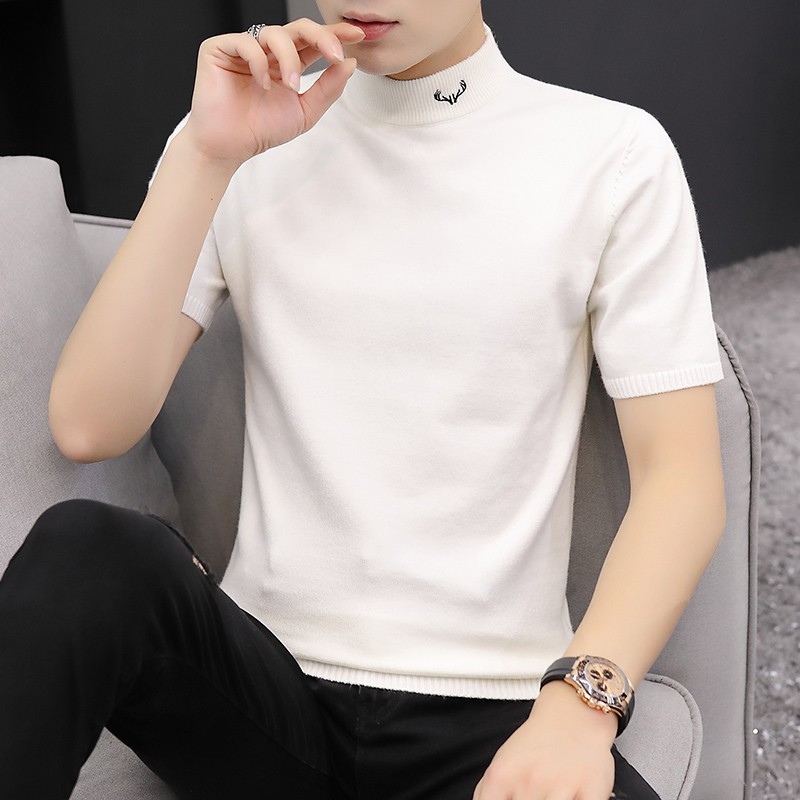 mens short sleeve mock neck sweater