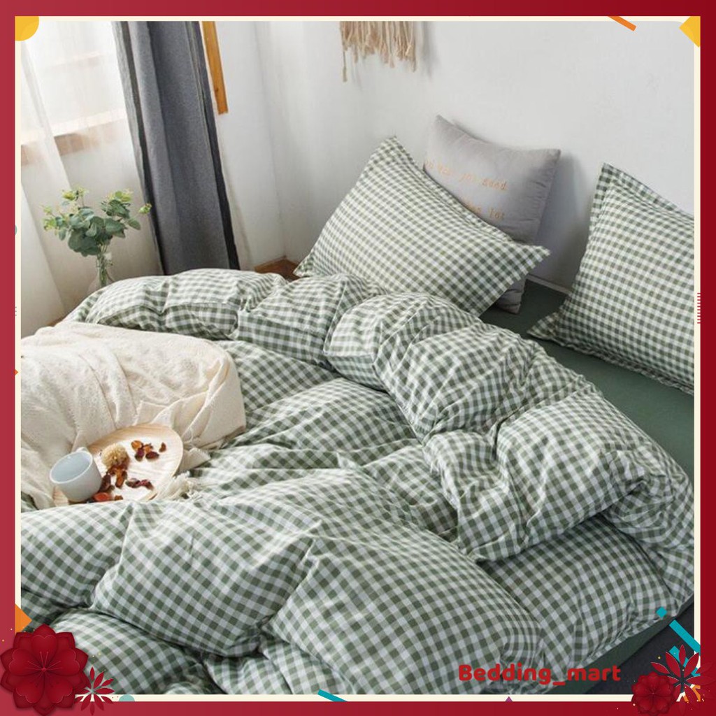 [TYPES OF TYPE 1] Imported green checkered poly cotton bedding set of 4