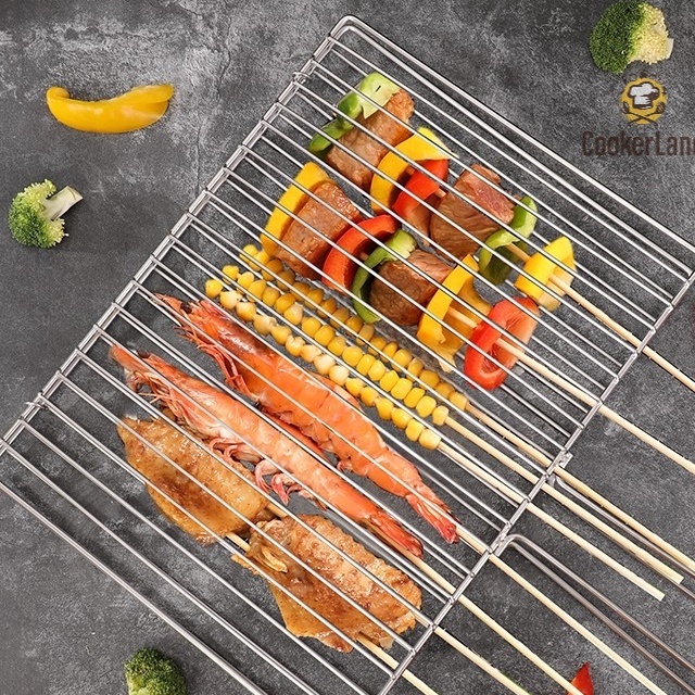 304 Stainless Steel Fish Seafood Meat Vegetables Steak BBQ Grill /Grill Net/Grill Mesh With Handle