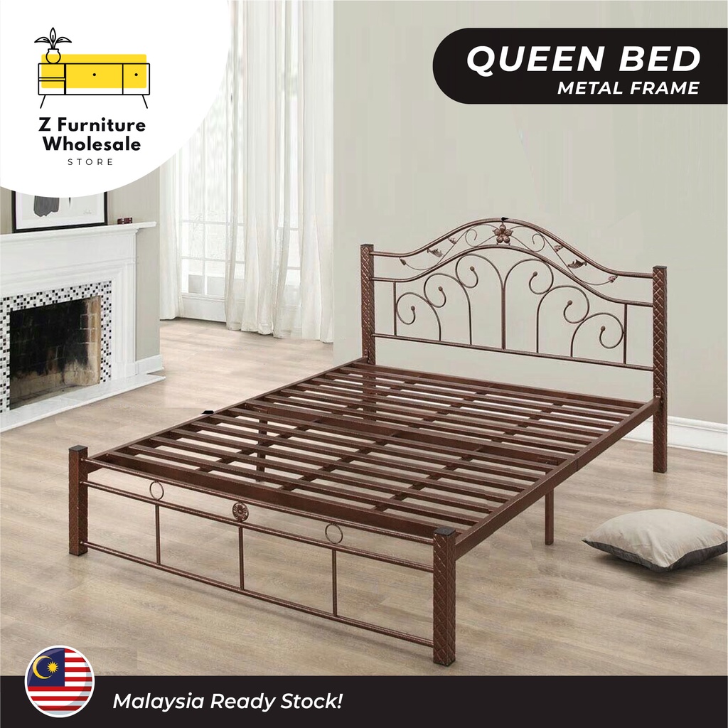 Queen Metal Bed Frame in White & Copper Colour / Queen Size Metal Bed