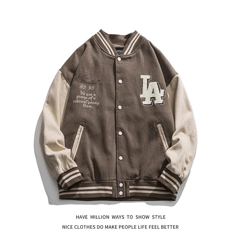 EMBROIDERY LITTLE MONSTER LA VARSITY BASEBALL JACKET FLEECE MATERIAL