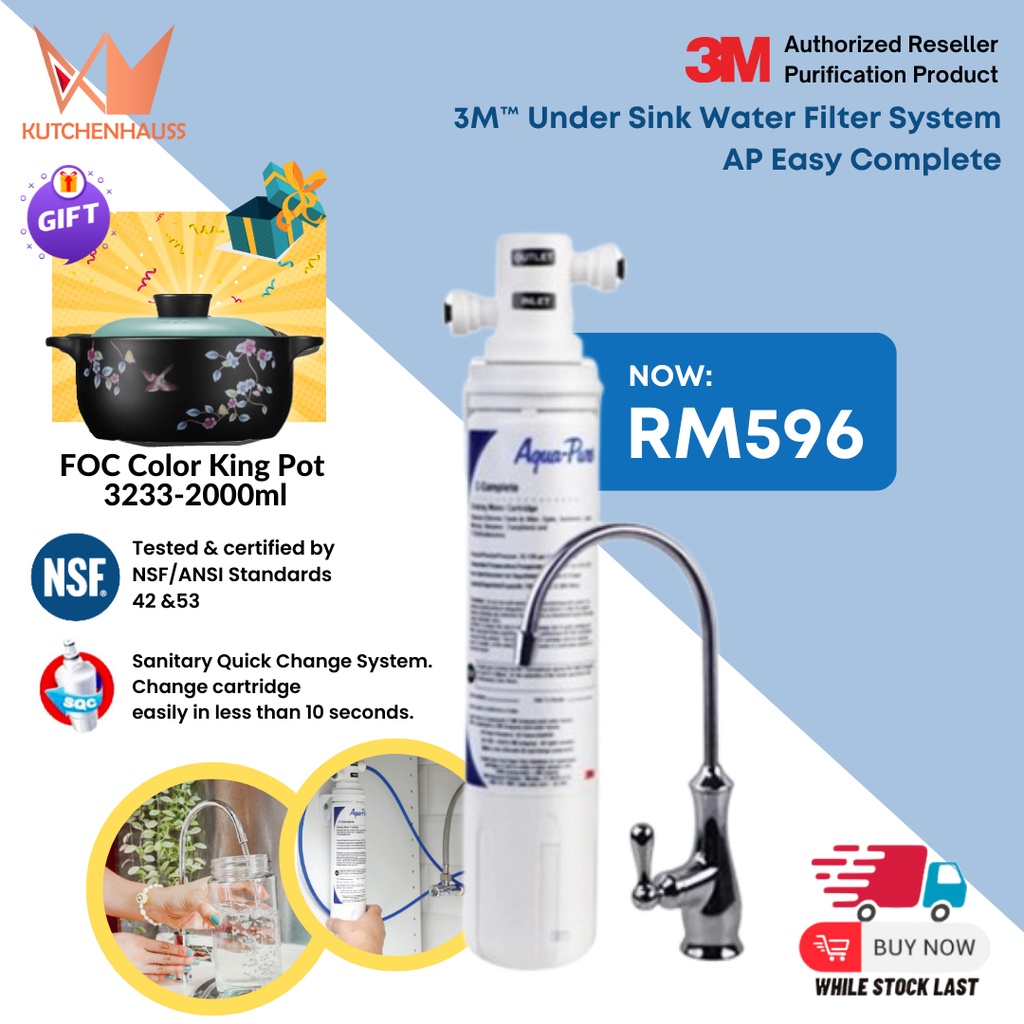 3M™ AquaPure™ Under Sink Dedicated Faucet Water Filter System AP Easy Complete / Filter water