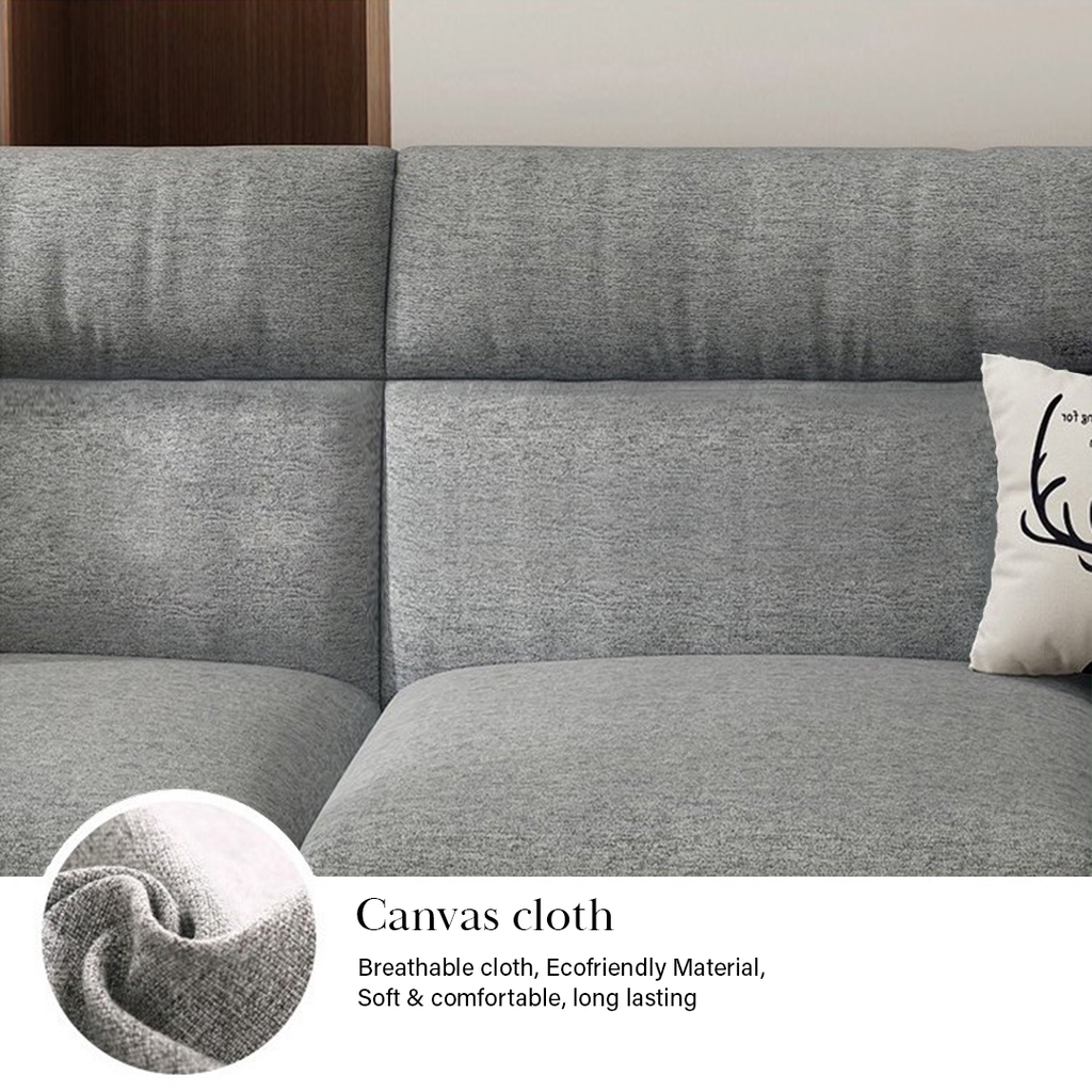 FINSSO: Lauren 383 L Shape Sofa Canvas Fabric Cloth [FREE INSTALLATION]