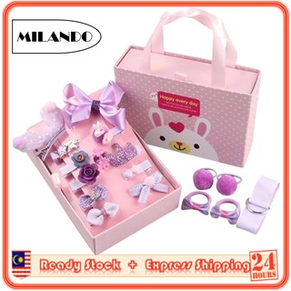 (18pcs) MILANDO Kid Girl Hair Accessories Set with Hair Clip Band FREE GIFT BOX (Type 1)