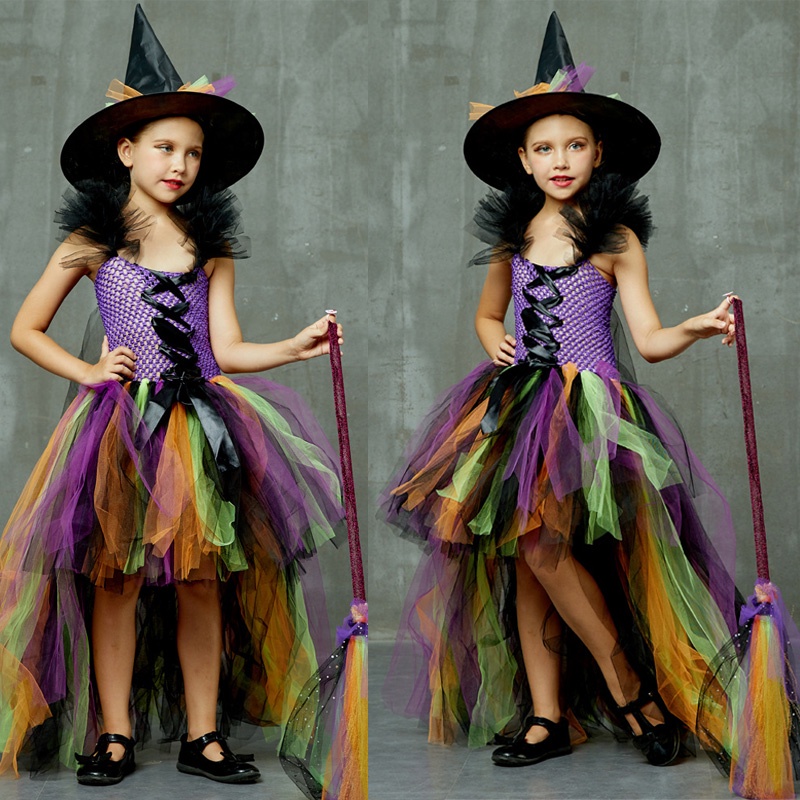 Girls Halloween Witch Tutu Dress Rainbow Trailing Tulle Kids Carnival  Cosplay Party Dress Children Fancy Ball Gown Dress Costume | Shopee Malaysia