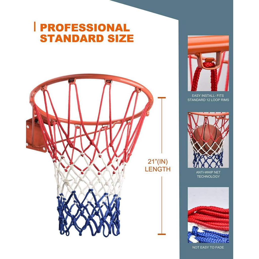 12 Loops Basketball Net Replacement Fits Standard Indoor or Outdoor Rims All-Weather Red White Blue Basketball Nets ZatRuiZE Heavy Duty Basketball Net