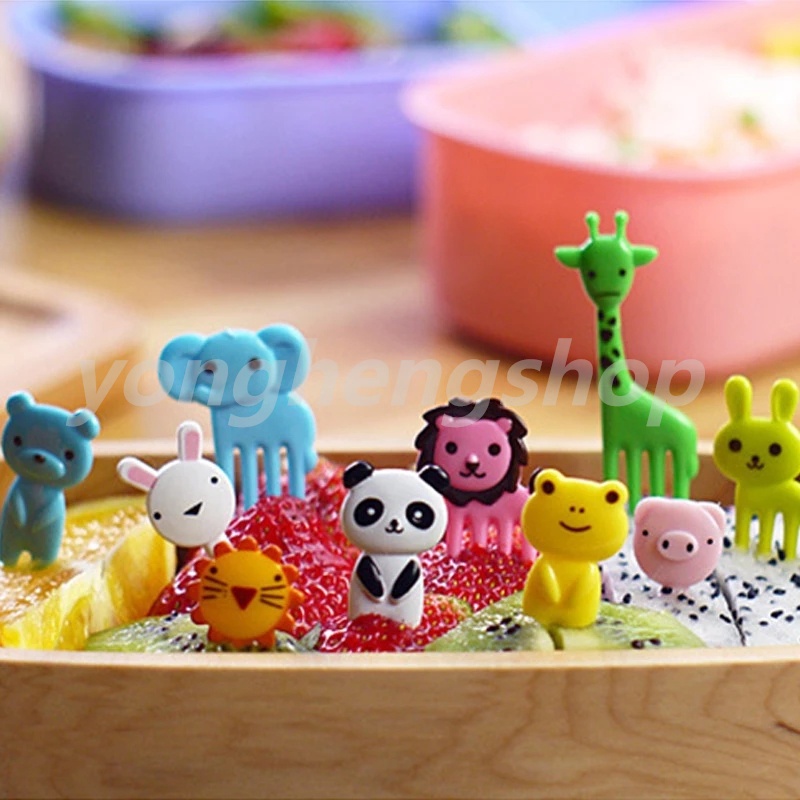 1 set Cute Animal Farm Fruit Fork Mini Cartoon Kids Snack Cake Dessert Pick Toothpick Bento Lunches Party Decor