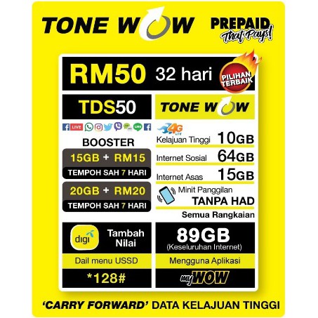 Limited Stock Digi Simkad Tonewow Unlimited Call 89gb Data Shopee Malaysia
