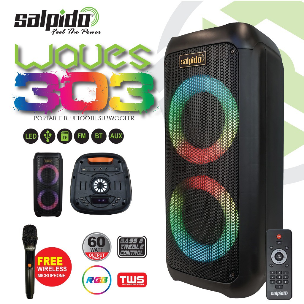 Salpido Waves 303 Bluetooth Portable Speaker with Wireless Microphone