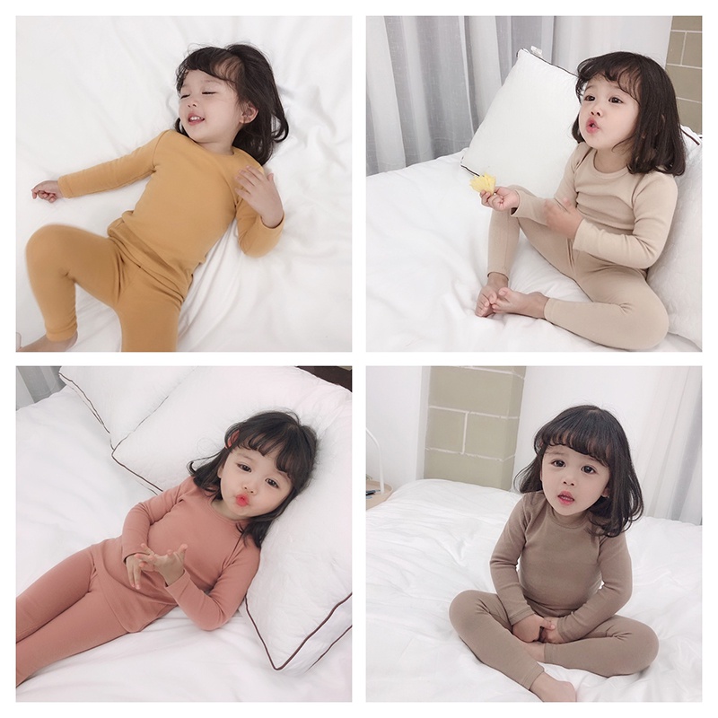 Essentials Baby Kids Girls Boys Pajamas 2 Pieces Sets Solid Cotton O-neck Long Sleeve Homewear Toddler Loungewear Soft Comfortable Sleepwear