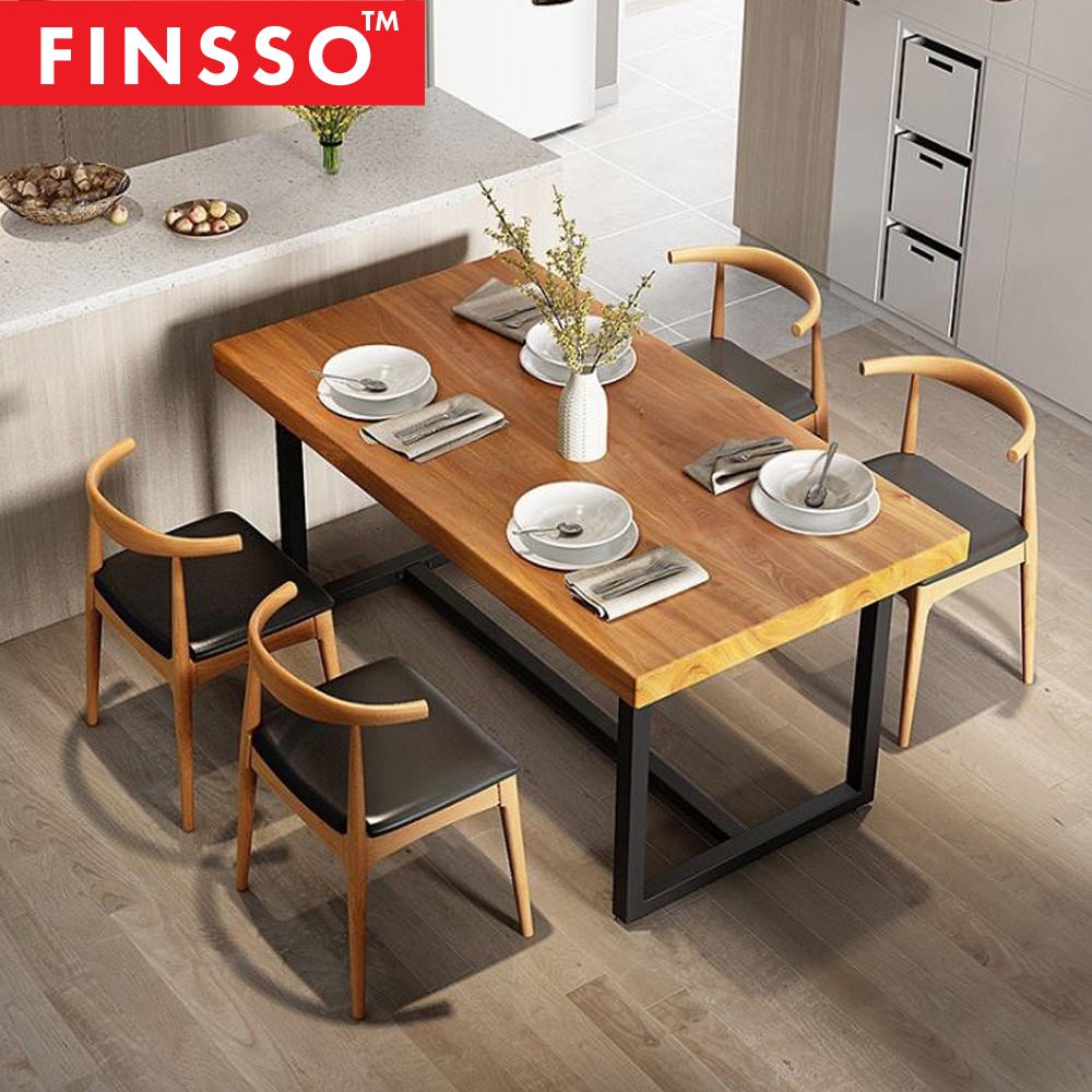 FINSSO LEIA Solid Rubber Wood Dining Table Sets With 4 Dining