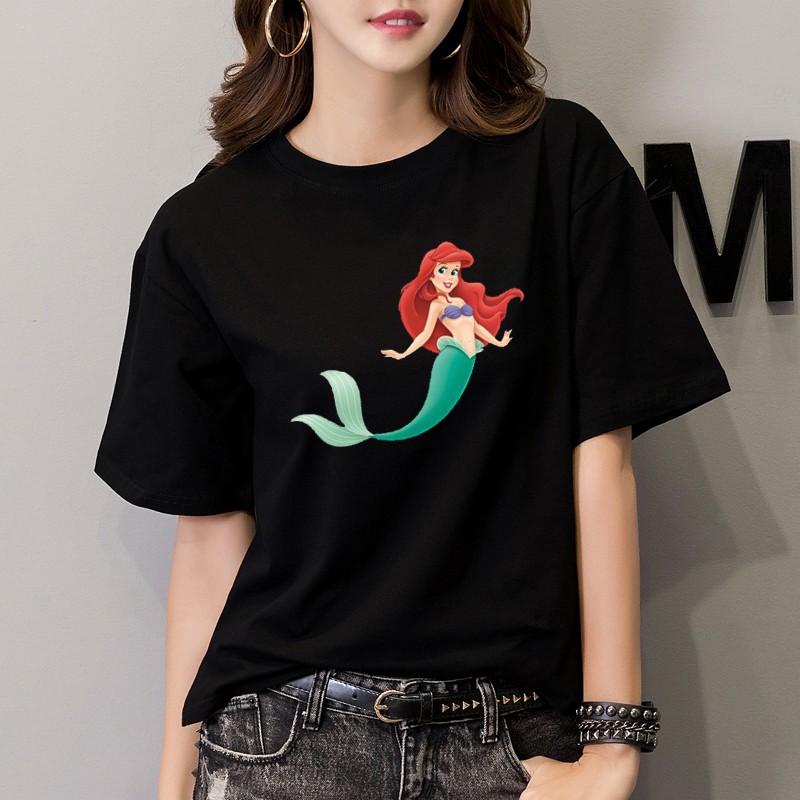 Tops Unisex Girls Ariel Lil Mermaid Fish Girl Cotton Funny T Shirt Women - 